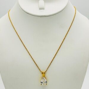 Tear Drop Shaped Simulated Diamond Pendant; 20 Inch Chain; Stainless Steel